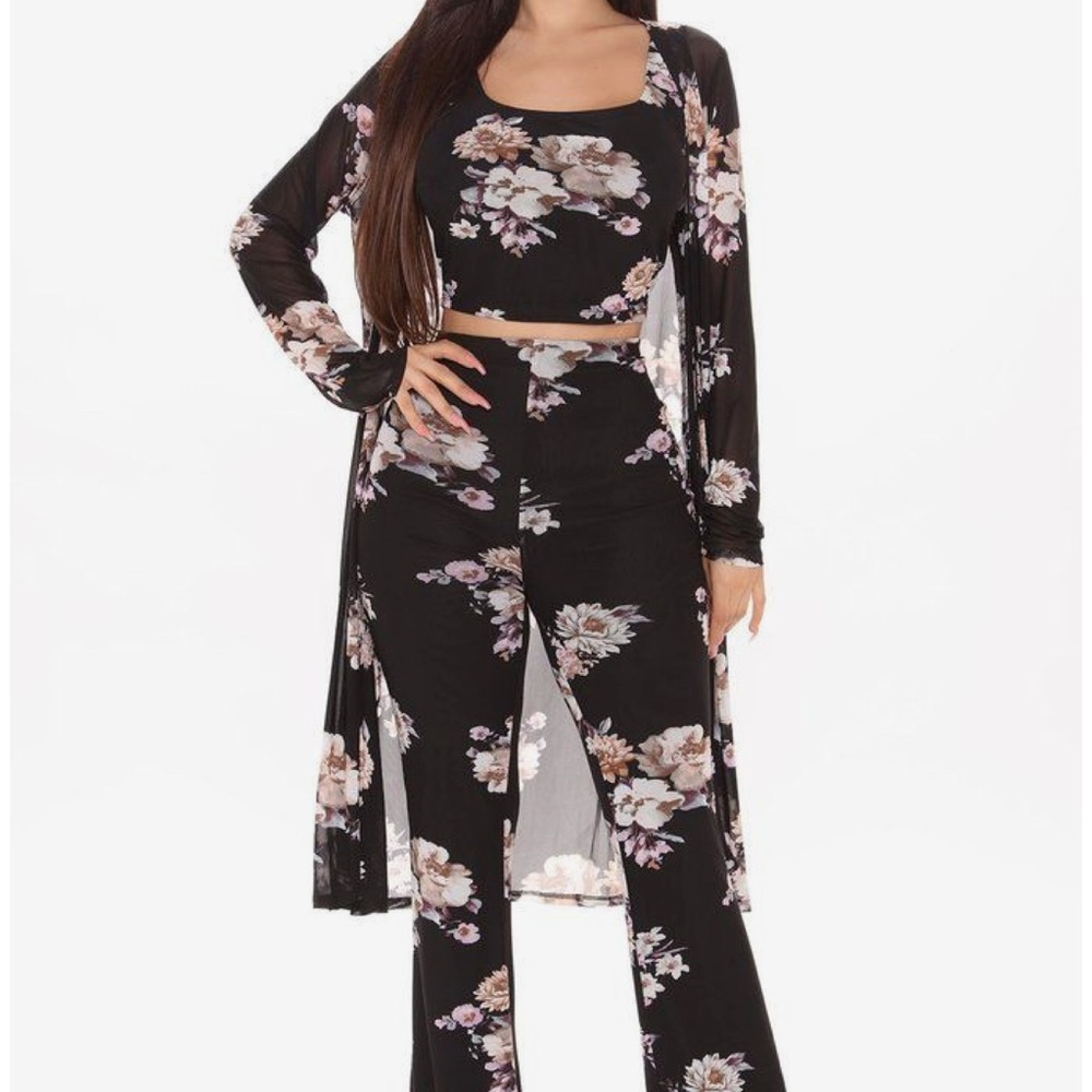 Floral Black Three-Piece Set